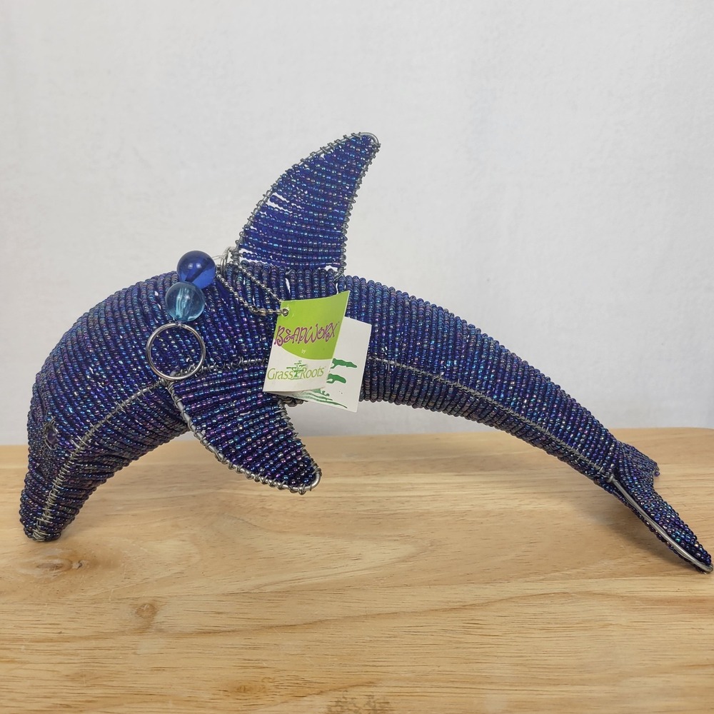 Beadworx by Grass Roots Handcrafted Beaded Dolphin Sculpture 12" Hanging
